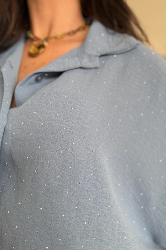 Stella Micro Stud Oversized Shirt Denim